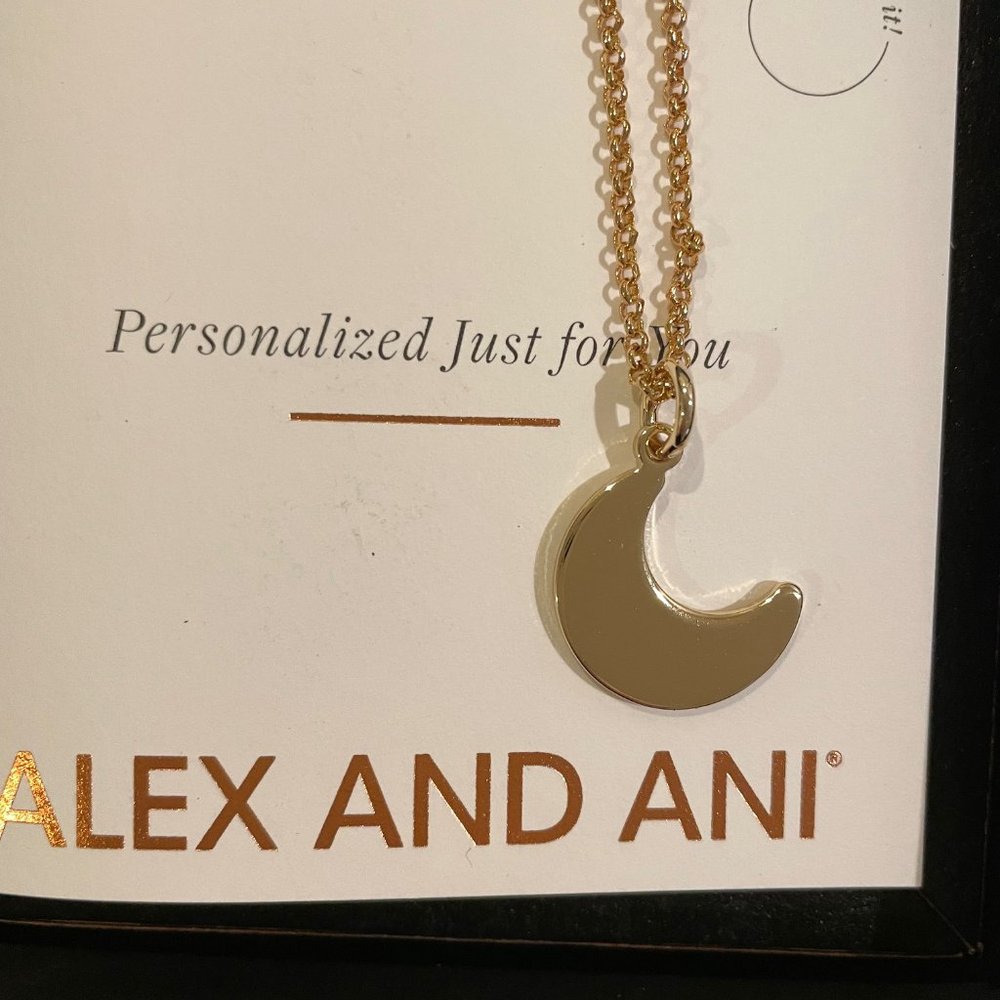 alex and ani gold crescent moon charm necklace, gift box,19"chain, nickel free